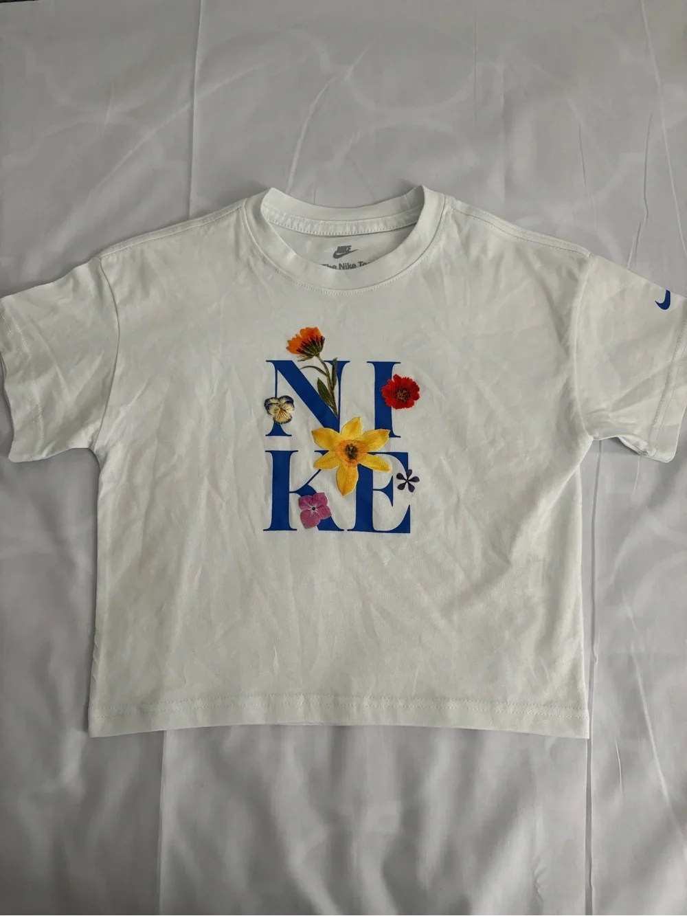 Nike Blue Floral Logo Tee with Yellow Accent